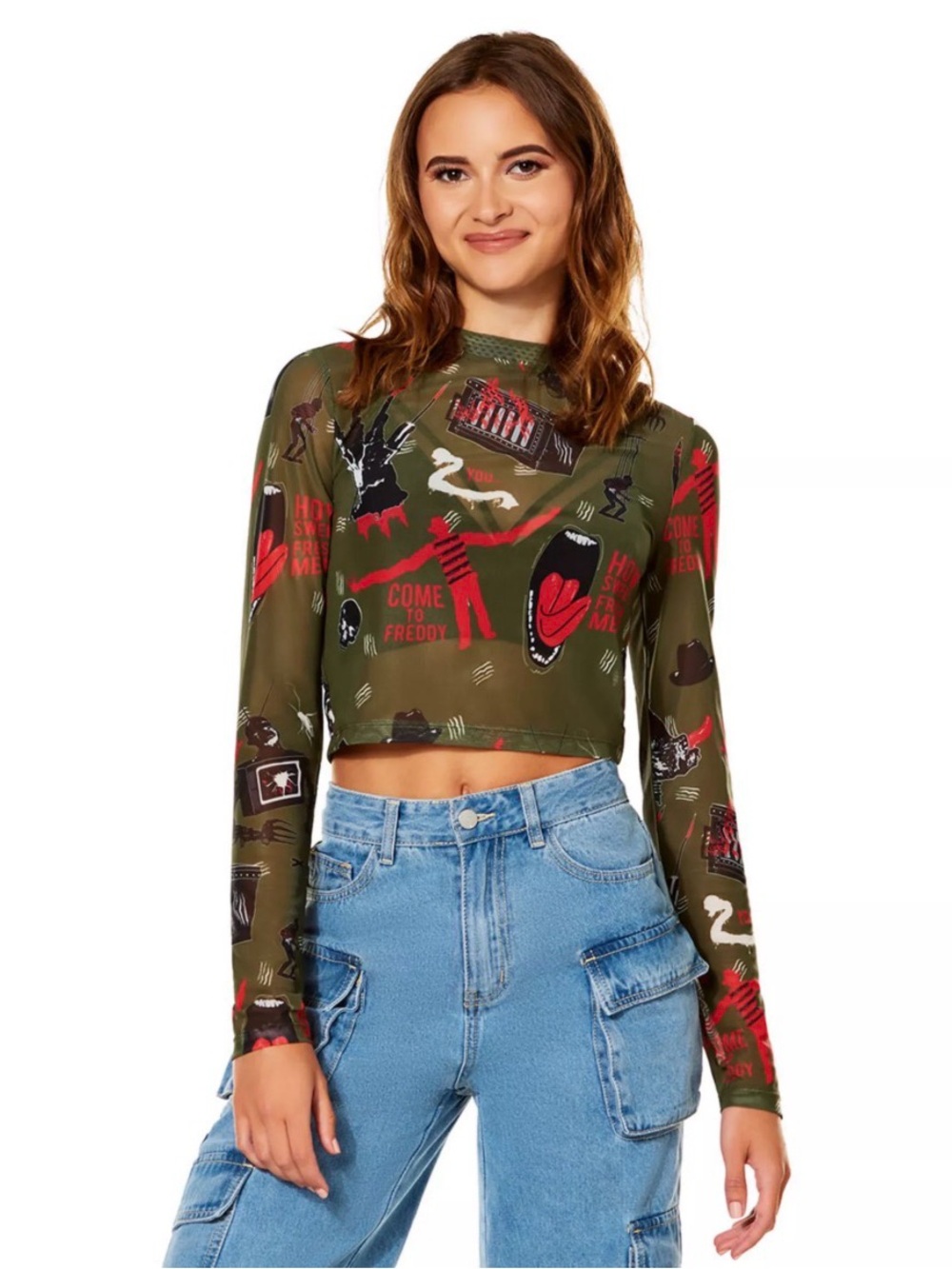 Nightmare on Elm Street Freddy Krueger Cropped Mesh Top | Size Large
